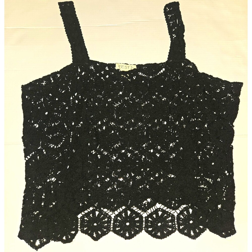 FESTI Women's Black Floral Crochet Lace Square Neck Camisole Tank Top Plus 2XL